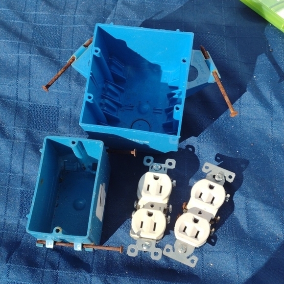 Blue Electrical Outlet Boxes with White Receptacles - Picture 1 of 2